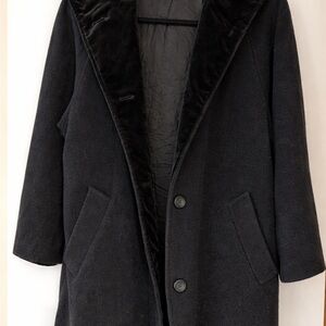 Vintage Kristen Blake Black Wool Coat with Velvet Lining Hood
